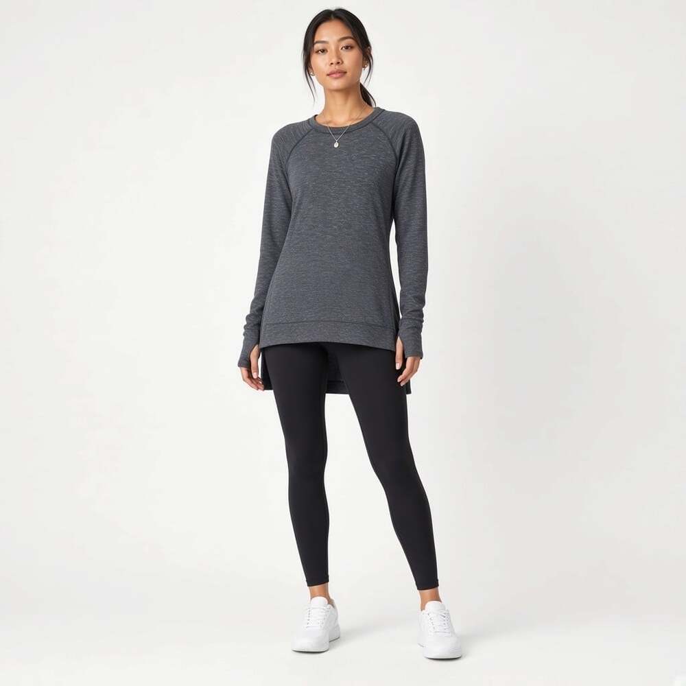 Athleta Heather Gray Modal Thumbhole Tunic Top Burnout Sleeve Long Sleeve XS